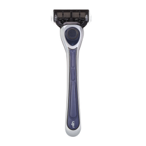 Earnest Empire razor viewed from the back, showing the navy and silver handle and attached cartridge.