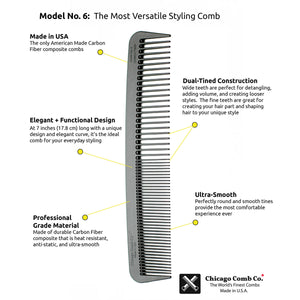 Chicago Comb Carbon Fiber Hair Comb - Model 6